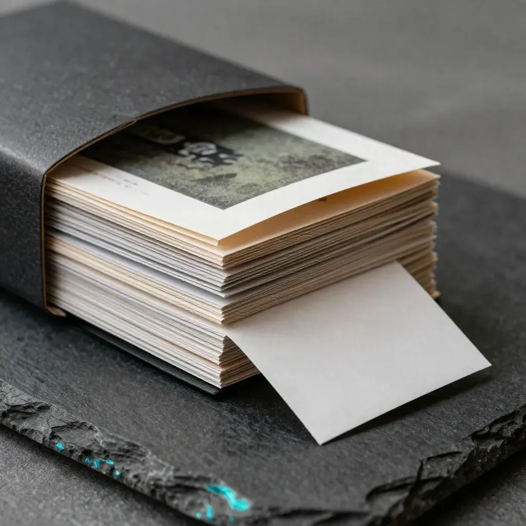 Pack newsletter de vente en papier sombre, éclairé dramatiquement sur fond noir.